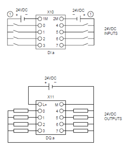 SM 1223 DI 8x24VDC / DQ 8x24VDC wiring diagram