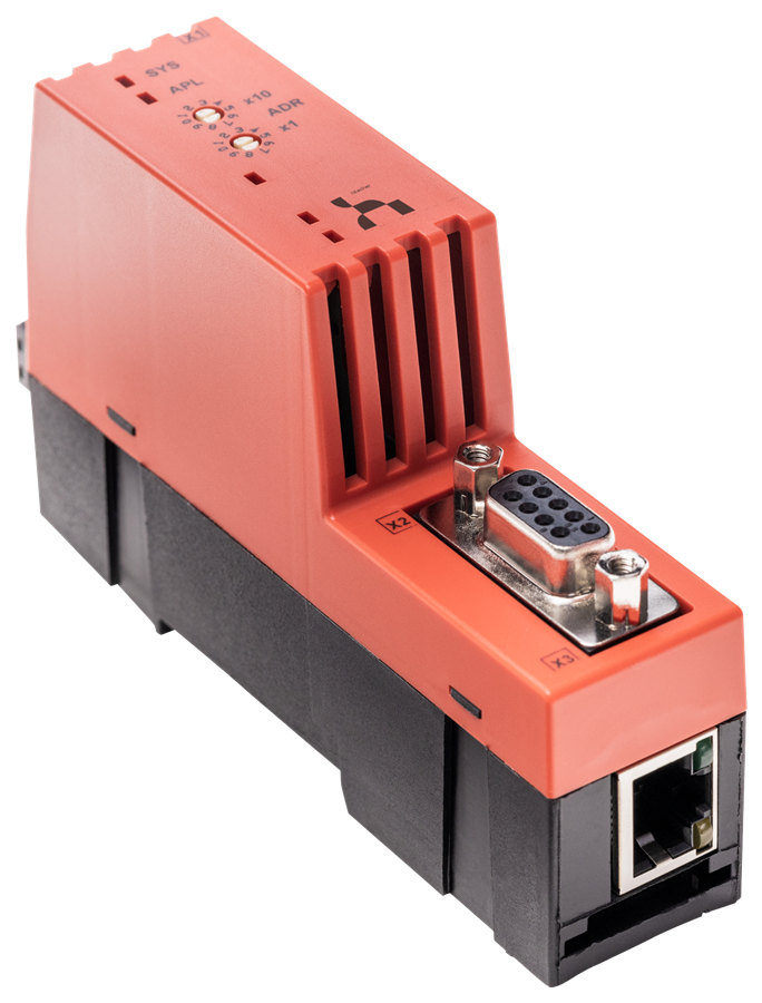 Hilscher NT 50-MPI gateway with a PROFIBUS D-sub port and an RJ45 Ethernet port